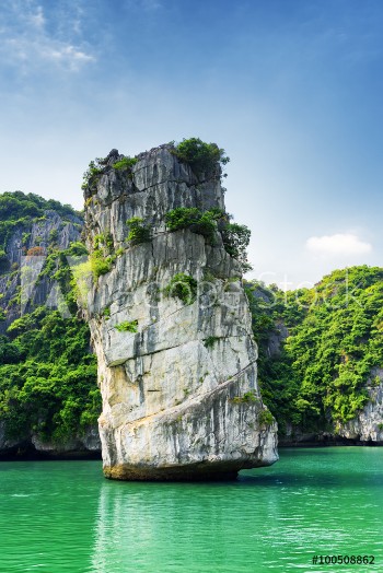 Picture of Scenic rock pillar and azure water in the Ha Long Bay Vietnam